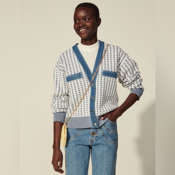 Sandro Sweaters - Sandro Blue and Cream Knit Cardigan size 1